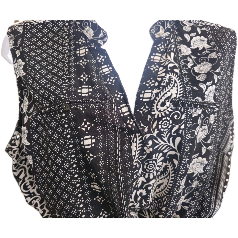 Blush Black White Floral Sleeveless VNeck Knee Dress Waist Woman 2X Work Summer - Picture 3 of 8
